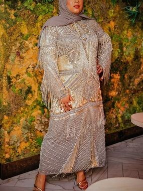 ASOS Curve Beaded Fringe Midi Dress Charcoal Gold Size 20